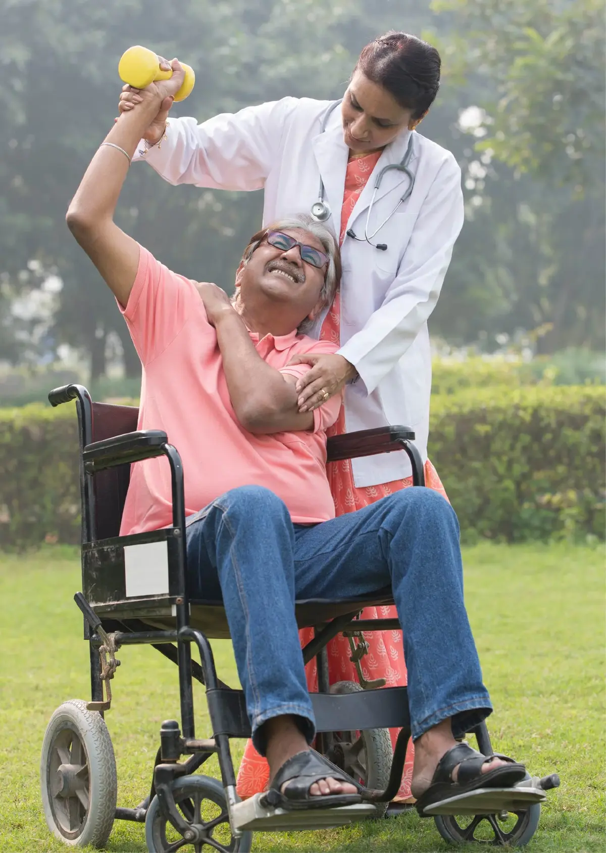 Occupational therapist assisting a patient with daily living activities